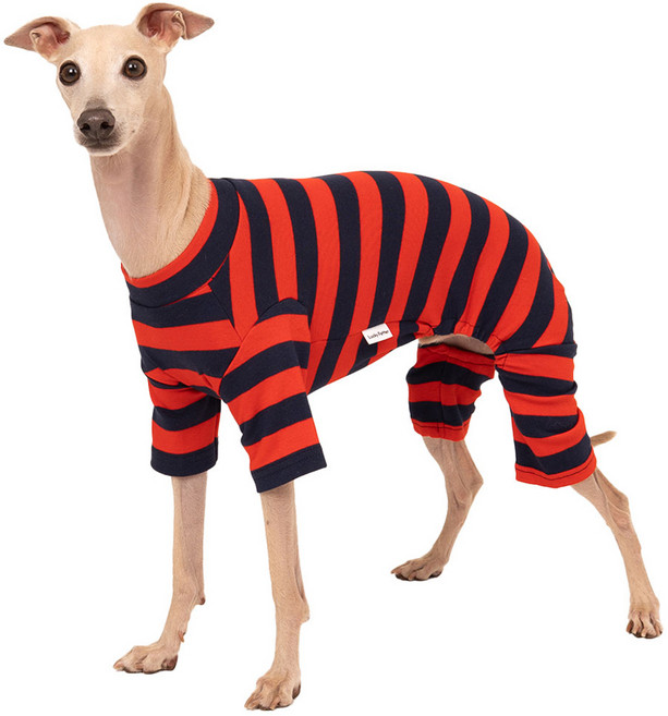 럭키페터 반려동물 베이직 스트라이프 올인원 아이쥐옷, 1개, 레드 + 네이비