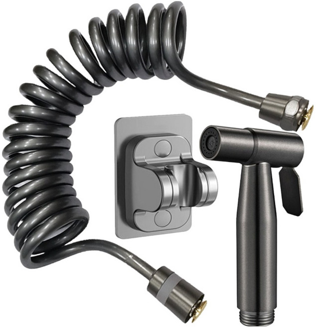 에트레인 욕실 스테인레스304 스프레이건 + 황동 코일호수 + 거치대 세트, 건그레이, 1세트