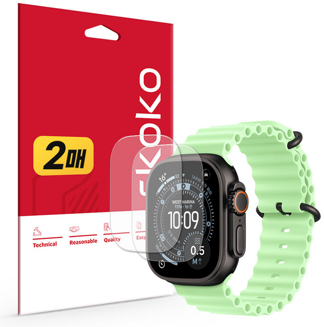 스코코 애플워치 울트라3 강화유리 9H 풀커버 액정보호필름 2p 세트, 1세트