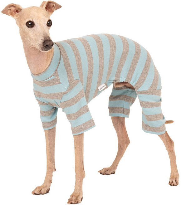 럭키페터 반려동물 베이직 스트라이프 올인원 아이쥐옷, 1개, 블루 + 그레이