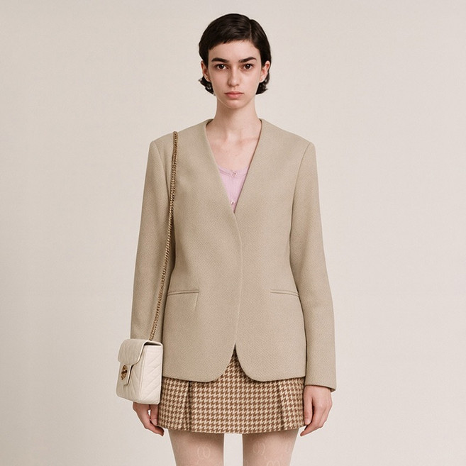 로르서울 여성용 모던 노카라 트위드 자켓 FVJK250902