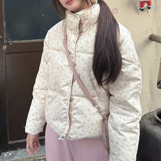 女款時尚Flow日常可愛花朵短羽絨外套