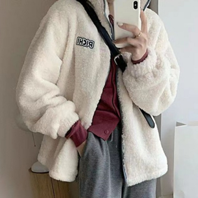 여성용 패션플로우 데일리 두툼한 뽀글이 오버핏 후리스 집업