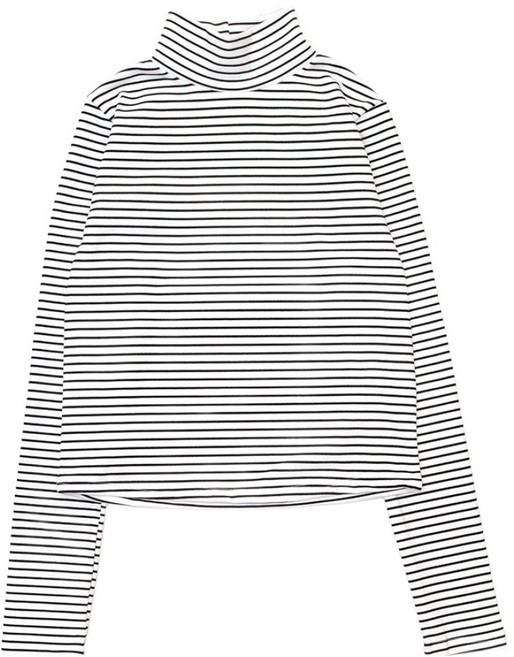 라라온 여성용 포근한 스판 기모 터틀넥 스트라이프 폴라 긴팔 티셔츠 25TSP3176