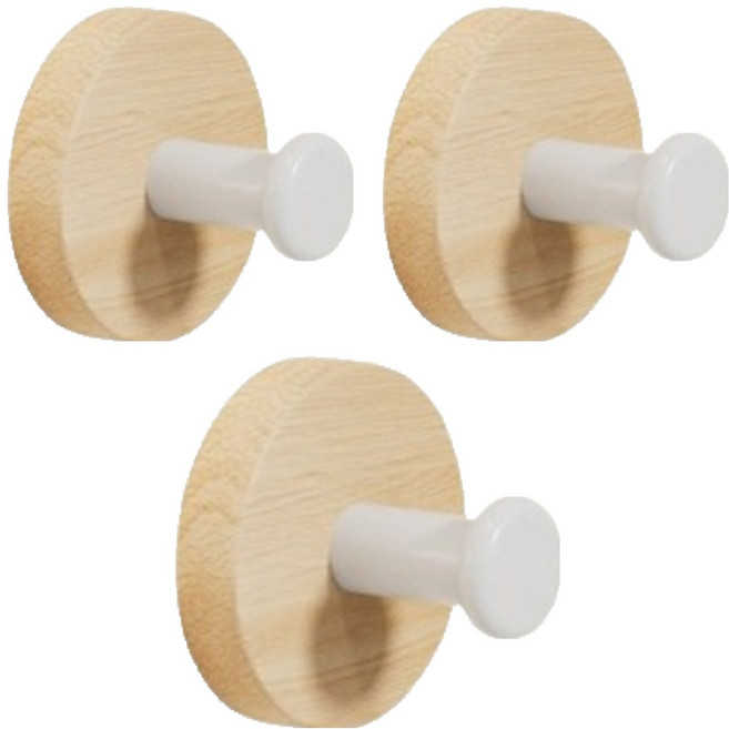 마켓감성 욕실 고급우드 후크 우드 T형, 화이트, 3개