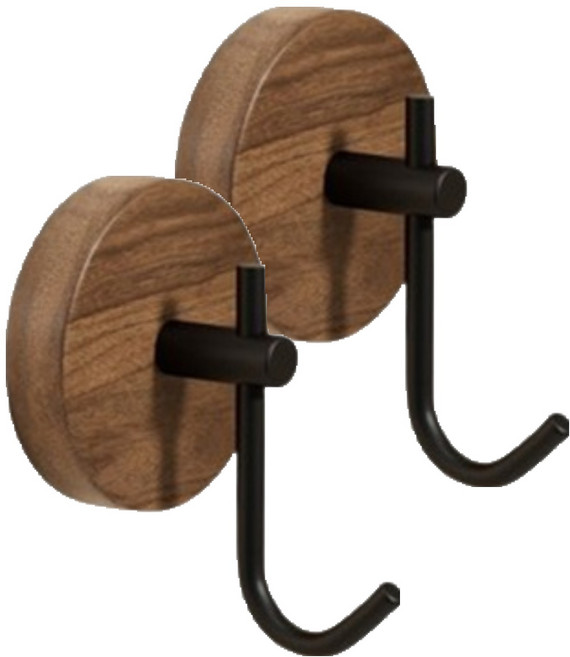 마켓감성 욕실 고급우드 후크 월넛 J형, 블랙, 2개