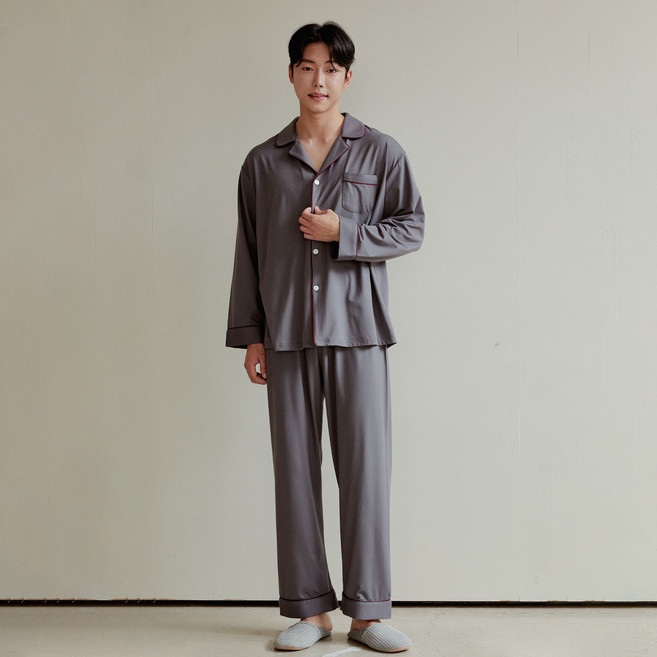 Lunaluz 男士波爾多彈性長袖翻領兩件式睡衣