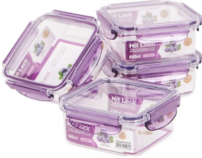 ecosense 히트락 올트라이탄 정사각 밀폐용기 660ml, 4개, 밀폐용기 660ml x 4p