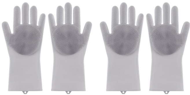 더자카 다용도 실리콘 브러시 고무장갑 양손착용 세트, 그레이, 14 x 27 cm, 2세트