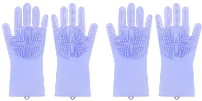 더자카 다용도 실리콘 브러시 고무장갑 양손착용 세트, 퍼플, 14 x 27 cm, 2세트