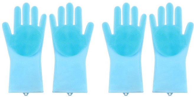 더자카 다용도 실리콘 브러시 고무장갑 양손착용 세트, 블루, 14 x 27 cm, 2세트