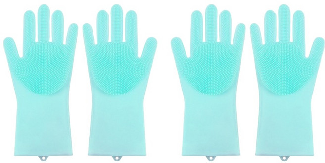 더자카 다용도 실리콘 브러시 고무장갑 양손착용 세트, 민트, 14 x 27 cm, 2세트