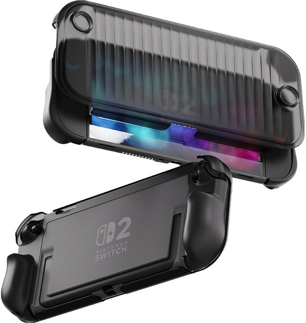 칸탐 닌텐도 스위치2 오닉스 그립 전면 커버 + 후면 케이스 세트, 블랙, 1세트