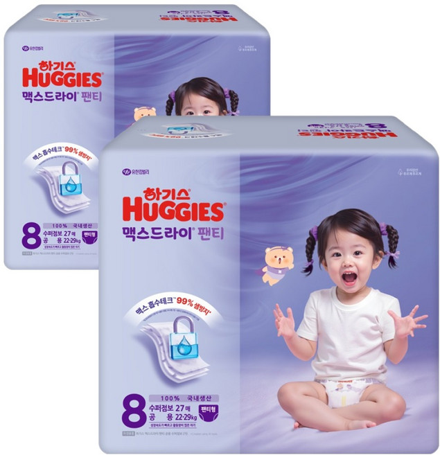 하기스 2025 맥스드라이 팬티형 기저귀 남여공용, 점보형 이상(3XL), 54매