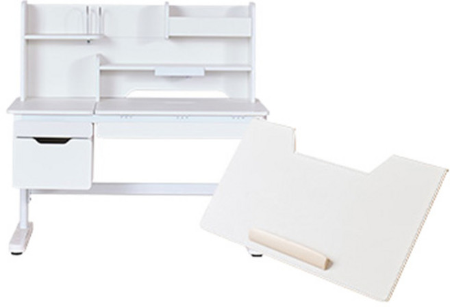 리바트 현대리바트 아동용 각도 높이조절 책상 + 데스크패드 세트 방문설치, 화이트(책상), 아이보리(데스크패드)