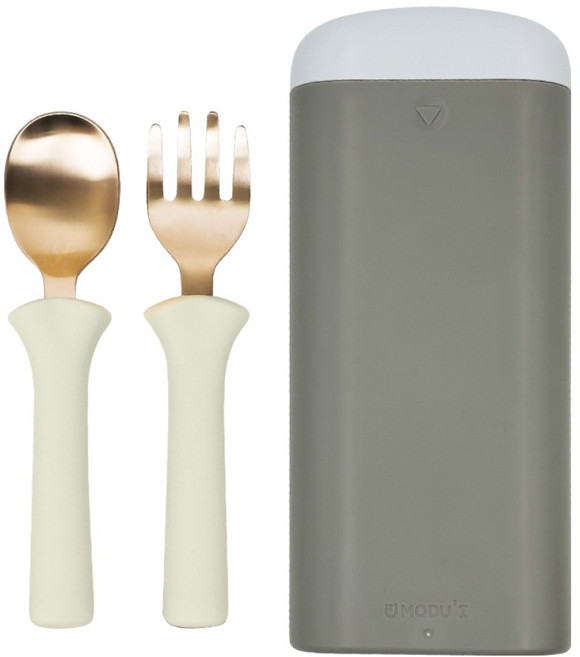 블루마마 방짜유기 스푼 포크 2단계 + 케이스 세트, 그린빈, 1세트