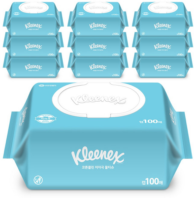 크리넥스 코튼클린 저자극 물티슈 캡형, 40g, 100매, 10개