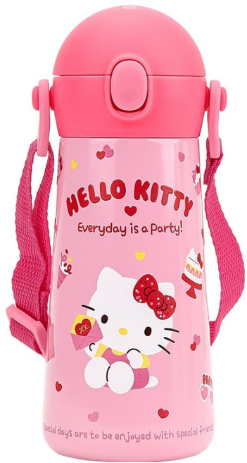 릴팡 아동용 더보틀몰리 원터치 이중스텐 물통 + 어깨끈 세트, 헬로키티, 1세트, 460ml