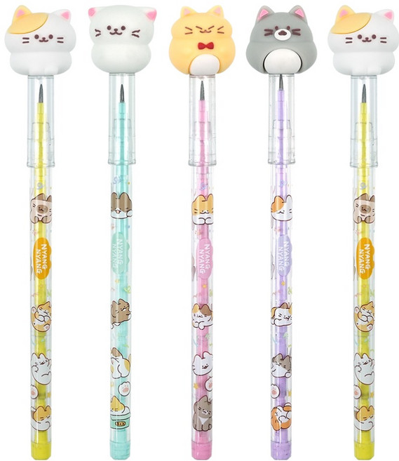 핑크풋 냥냥 카트리지 연필 HB 4종 + 랜덤발송 세트, 혼합색상, 1세트