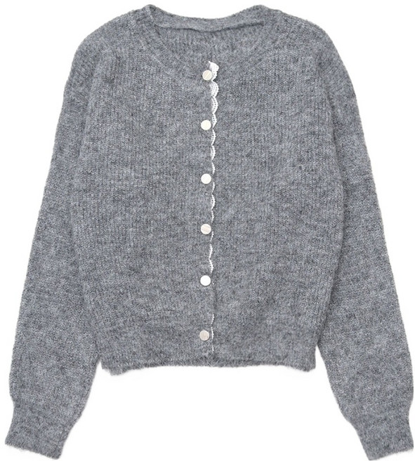 라라온 여성용 포근한 울 라운드넥 자개 단추 가디건 25TSP3155