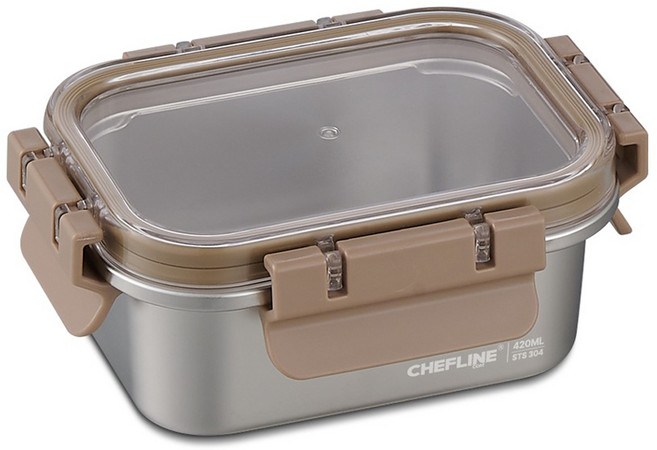 셰프라인 스텐 SUS304 전자레인지사용가능한 스텐블록 밀폐용기 1호 CLIH-S420, 1개, 420ml