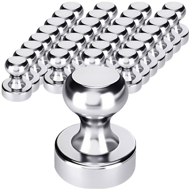 Lovely Farm 超強力釹強力圖釘型冰箱磁鐵 40入 + 透明收納盒, 1套, 銀色