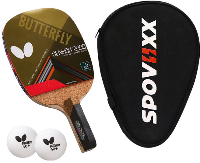 버터플라이 탁구 라켓 + 탁구공 2p + 스포빅스 케이스 세트, 1개, SENKOH2000