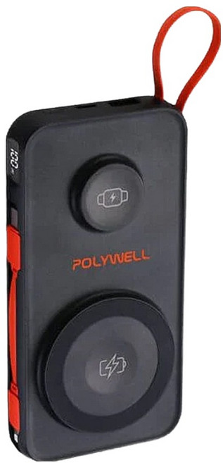 POLYWELL 寶利威爾 多合一磁吸無線充行動電源 10000mah typec, S016P01 / PW15-T16-A026, 黑色