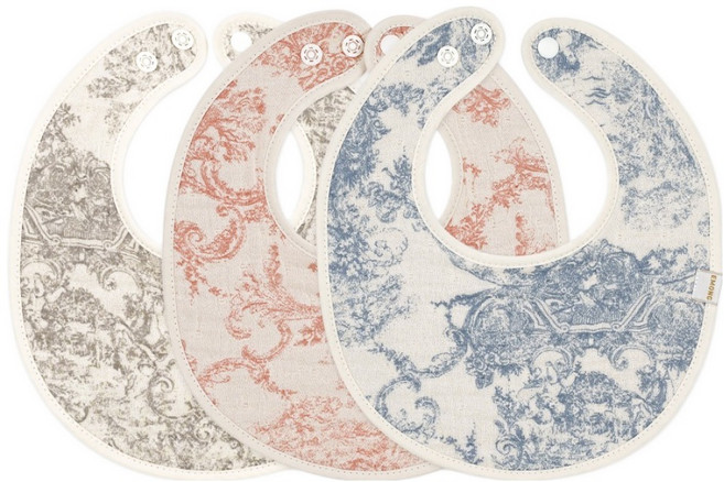 EmonG 法式印花雙面嬰兒圍兜3件組, 藍色, 灰色, 粉紅色, 1套