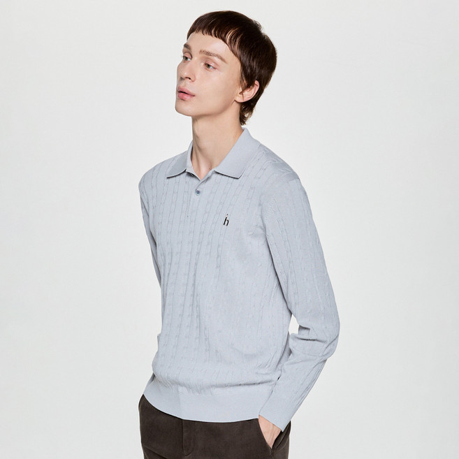 헤지스 남성용 아이코닉 쿨 코튼 케이블 카라 니트