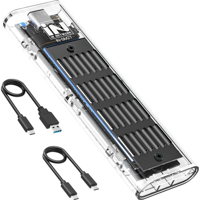인네트워크 M.2 NVMe SSD지원 USB3.1 GEN2 방열판 블랙 + 최대 8TB 인식 써멀패드 외장 케이스 투명 세트, 1세트
