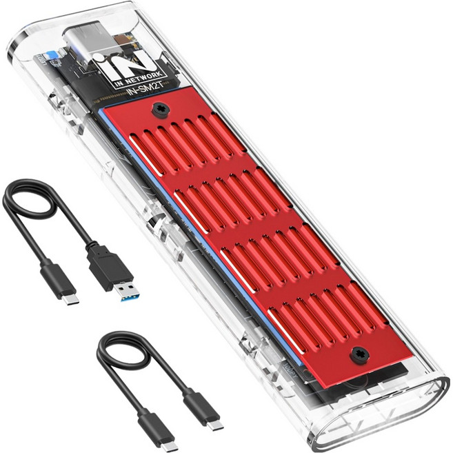 iN NETWORK 支援M.2 NVMe SSD USB3.1 GEN2 紅色散熱片 + 最大8TB辨識 散熱墊 透明外接盒套組, 8TB, 紅色, 1套