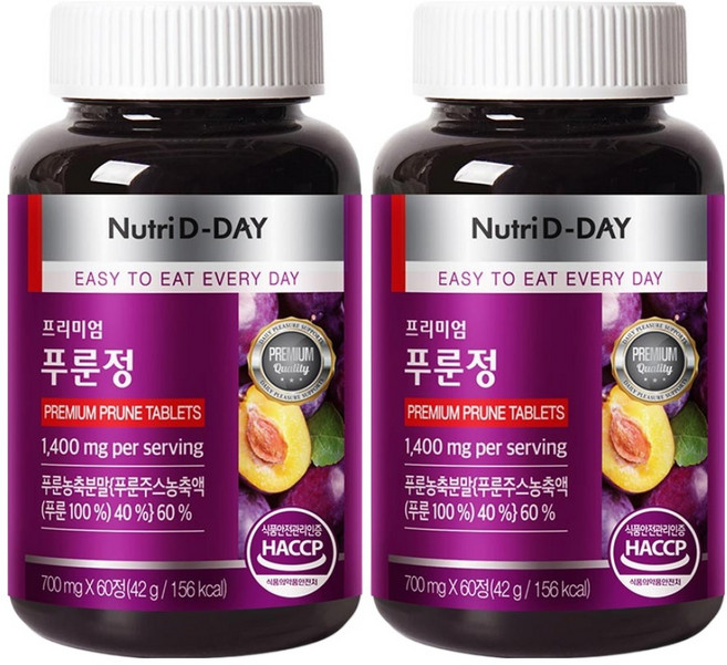 뉴트리디데이 프리미엄 푸룬정 60정, 42g, 2개