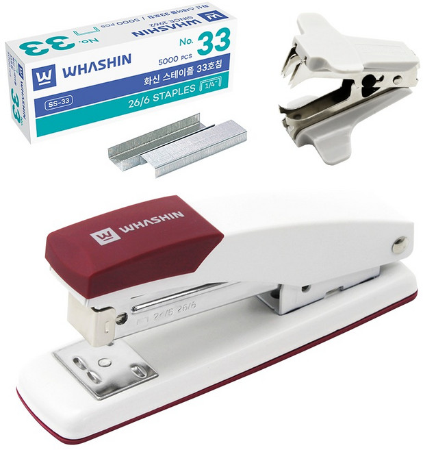 화신 133K 스테이플러 + 33호침 5000p + 제침기 세트, 와인(스테이플러), 1세트