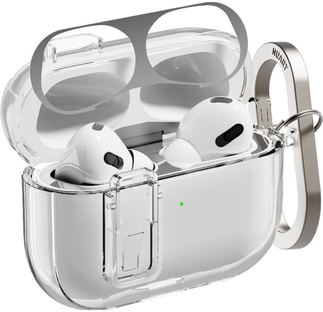 누아트 변색방지 락 범퍼 TPU 케이스 + 메탈 철가루 방지스티커 세트, 투명, 1세트, 에어팟프로3