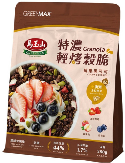 馬玉山 特濃輕烤穀脆 莓果黑可可, 280g, 1個