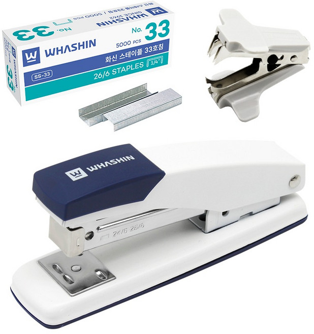 화신 133K 스테이플러 + 33호침 5000p + 제침기 세트, 네이비(스테이플러), 1세트