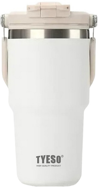 TYESO 泰碩 二代 304不鏽鋼手提保溫冰霸杯, 雪峰白, 600ml, 1個