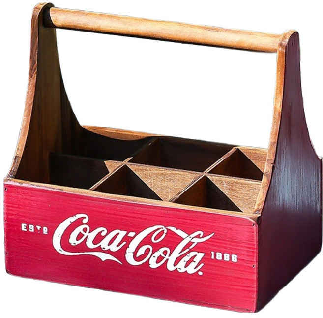 아틱앤베이스 코카콜라 손잡이우드 트레이 6구 레드 27 x 18 x 25 cm CC8726, 1개, 1개입