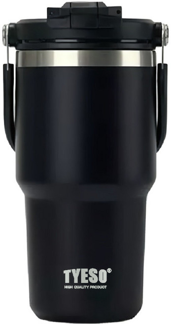 TYESO 泰碩 二代 304不鏽鋼手提保溫冰霸杯, 瑪瑙黑, 600ml, 1個