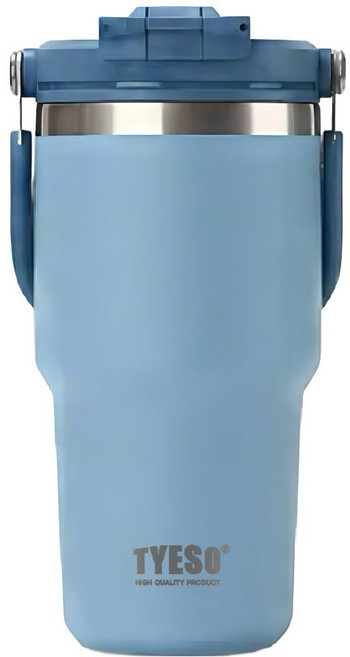 TYESO 泰碩 二代 304不鏽鋼手提保溫冰霸杯, 天空藍, 600ml, 1個