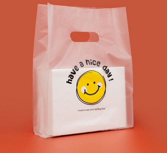 제이팩토리 도시락 포장 스마일 비닐쇼핑백 소, 100개, 1개입