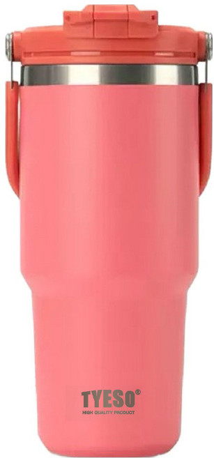 TYESO 泰碩 二代 304不鏽鋼手提保溫冰霸杯, 西柚粉, 750ml, 1個