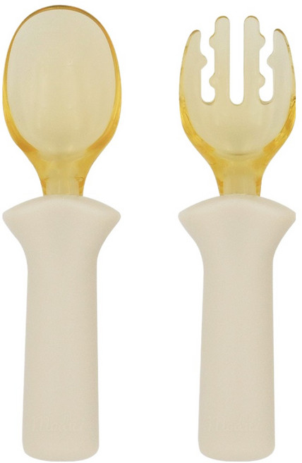 모두아이 블루마마 PPSU 스스로 스푼 + 포크 세트, 크림, 1세트