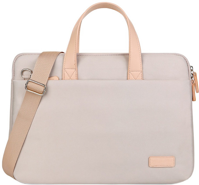 MaiTianmei Macbook 單肩斜跨手提大容量筆電包 15.6吋, 米白色 + 粉色, 1個