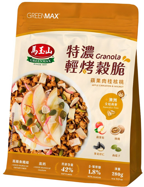 馬玉山 特濃輕烤穀脆-蘋果肉桂核桃, 280g, 1個