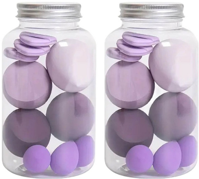 美妝蛋粉撲植絨氣墊漂流瓶套組, 紫色, 2組