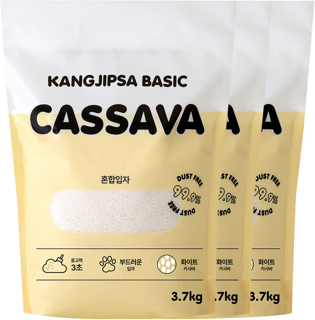 강집사 베이직 카사바 혼합입자 고양이 모래, 3.7kg, 3개, 무향
