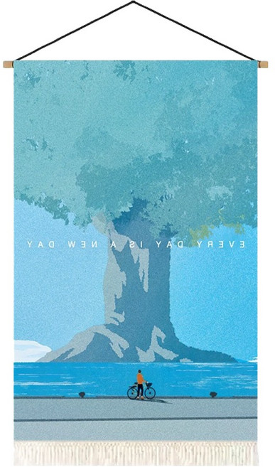 해삐정 감성 인테리어 벽걸이 패브릭 태슬 포스터 + 우드걸이 세트, SKU 바다 속 거대한 나무