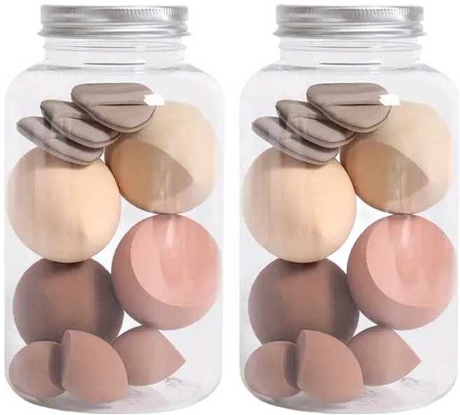 美妝蛋粉撲植絨氣墊漂流瓶套組, 咖啡色, 2組